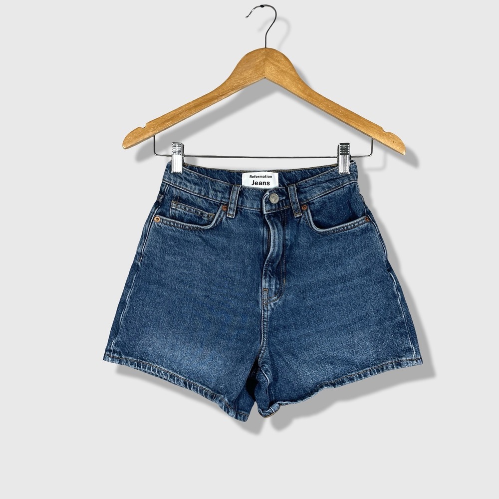 Reformation Wilder High Rise Relaxed Jean Shorts Women 23 Blue Minimalist Casual